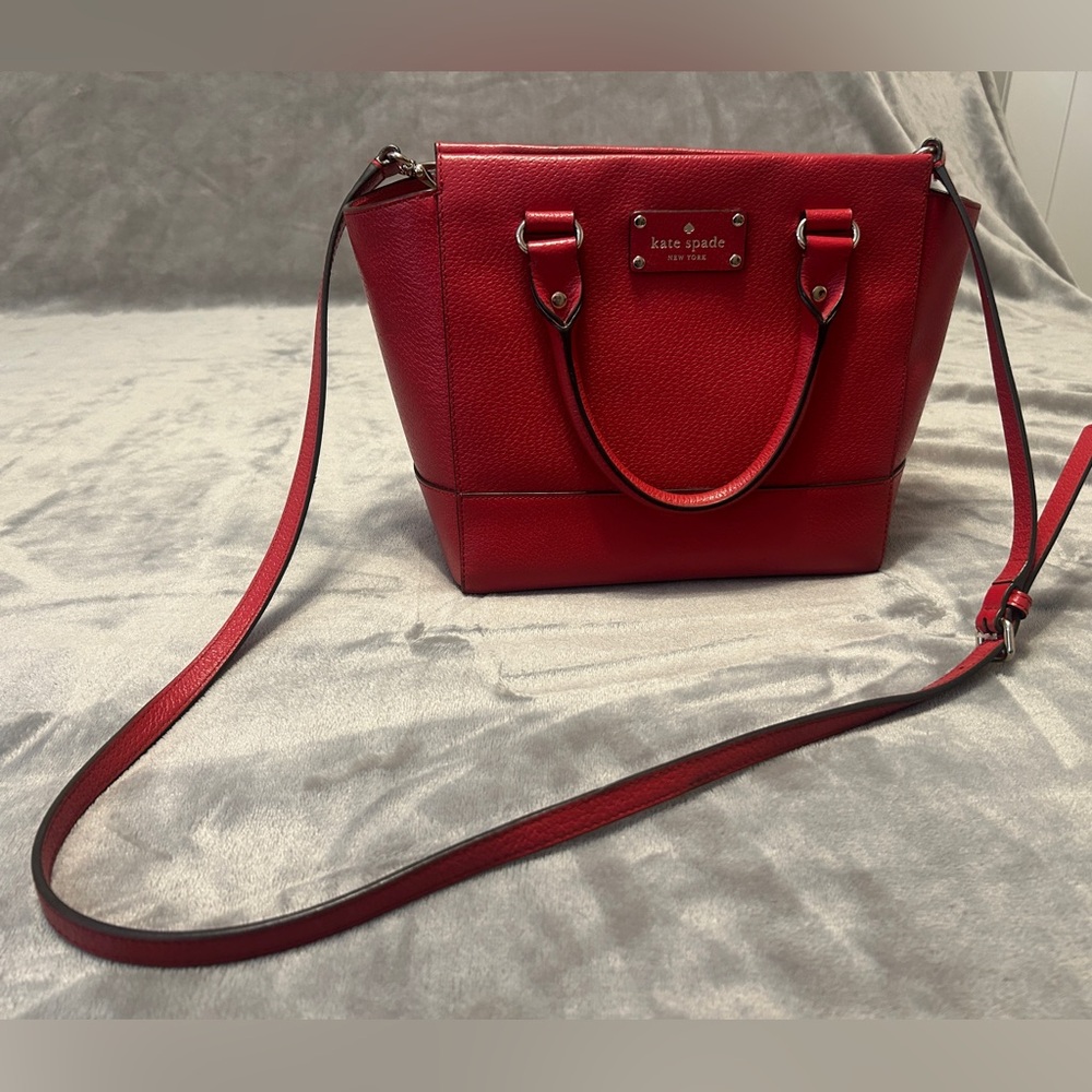 kate spade Red Leather Top-Handle Satchel with Shoulder Strap w/wallet